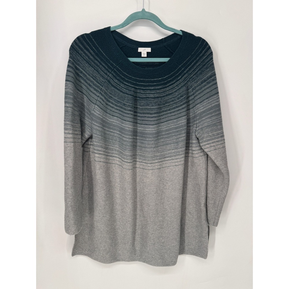 J. Jill Sweater Womens XL Teal Gray Ombre Textured Knit Raglan Long Sleeve